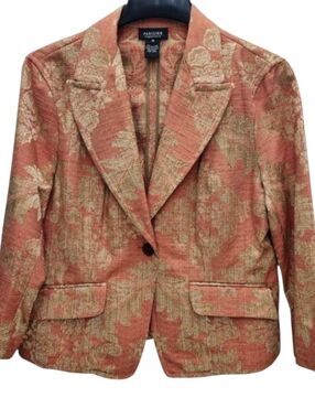 Parisian Signature Jacquard Blazer Womens 14 Orange Gold Baroque Vintage 90s NWT